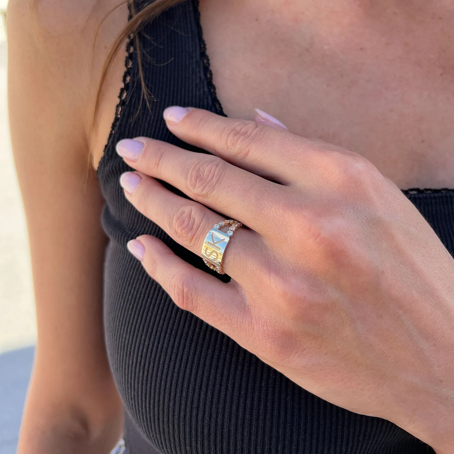 Bubble Diamond Bezel Signet Ring