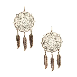 Burnished Gold Feather Mandala Earrings Await