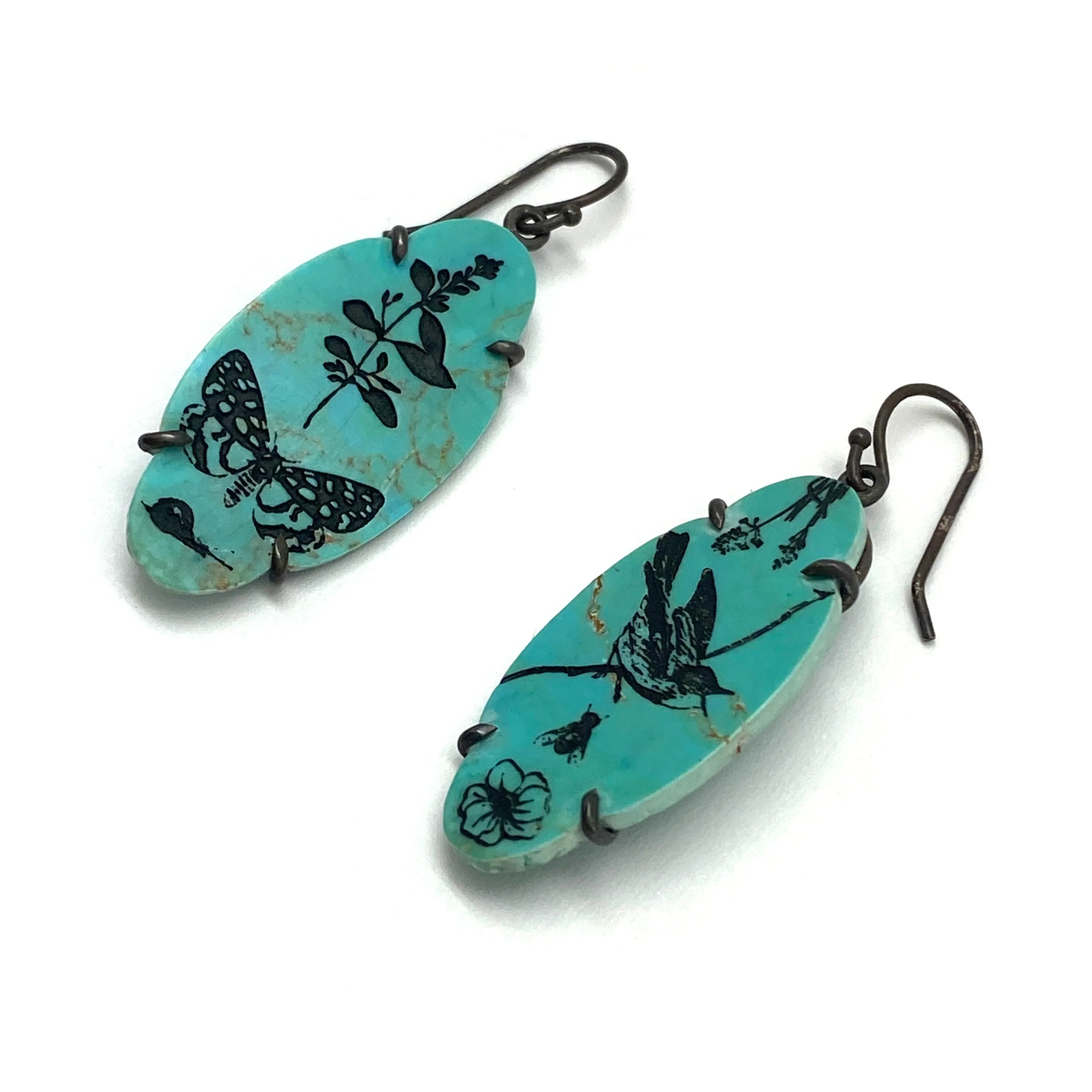 Butterfly and Bird Turquoise Earrings
