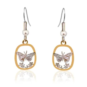 Butterfly silver and gold tiny earrings