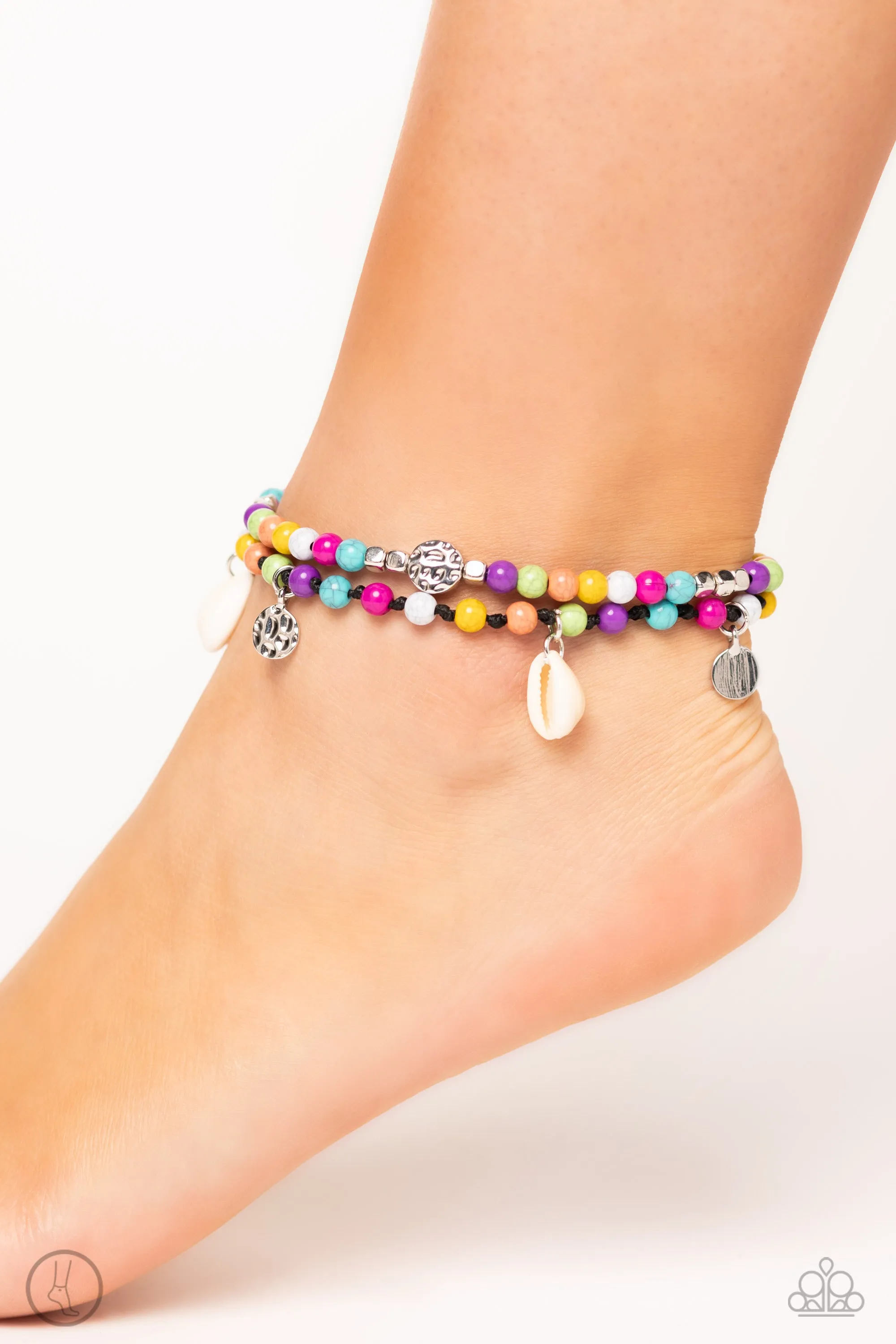 Buy and SHELL - Multi - Colored Stone Bead and Seashell Paparazzi Pull-Cord Anklet