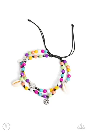 Buy and SHELL - Multi - Colored Stone Bead and Seashell Paparazzi Pull-Cord Anklet