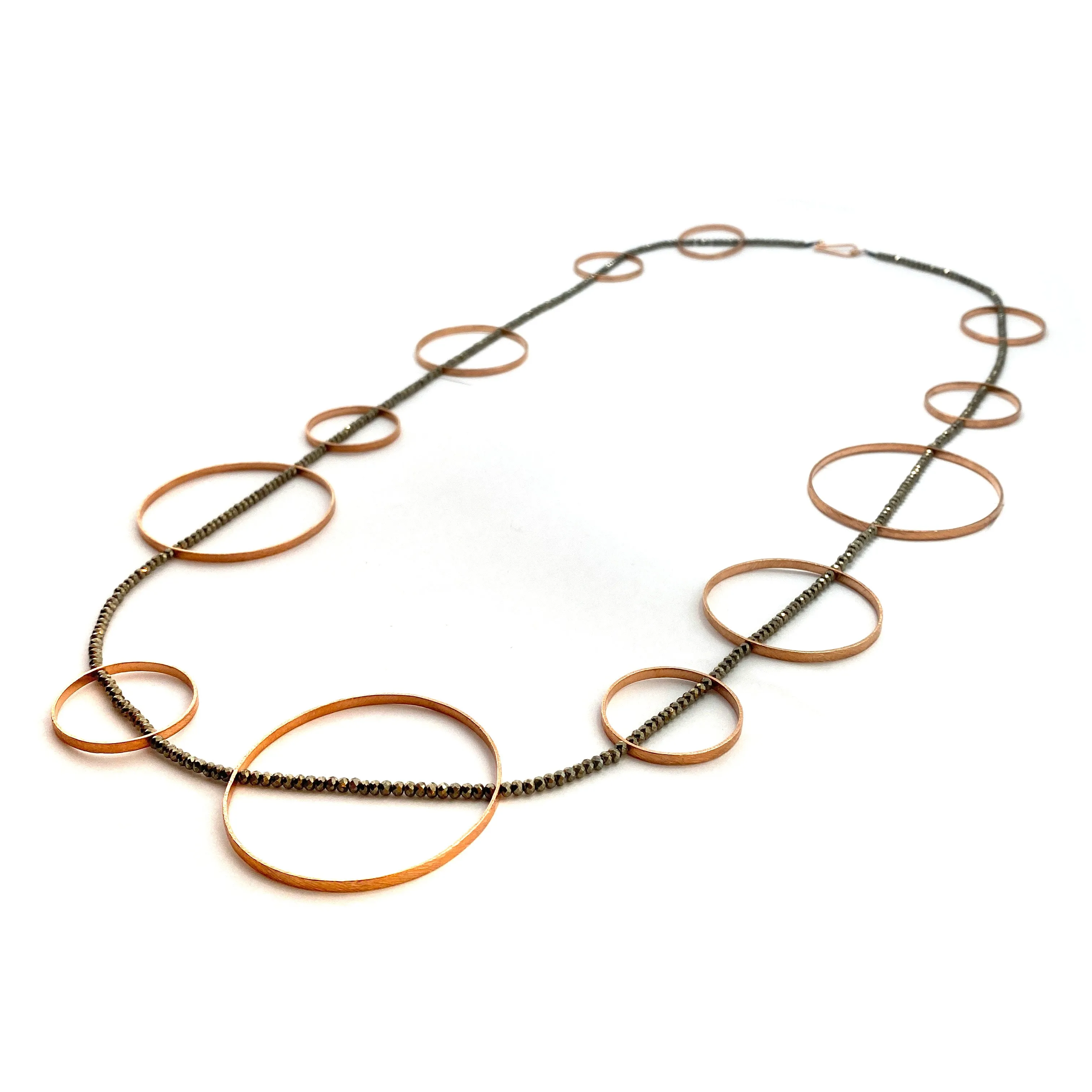 Carved Circle Bubble Necklace - Pyrite
