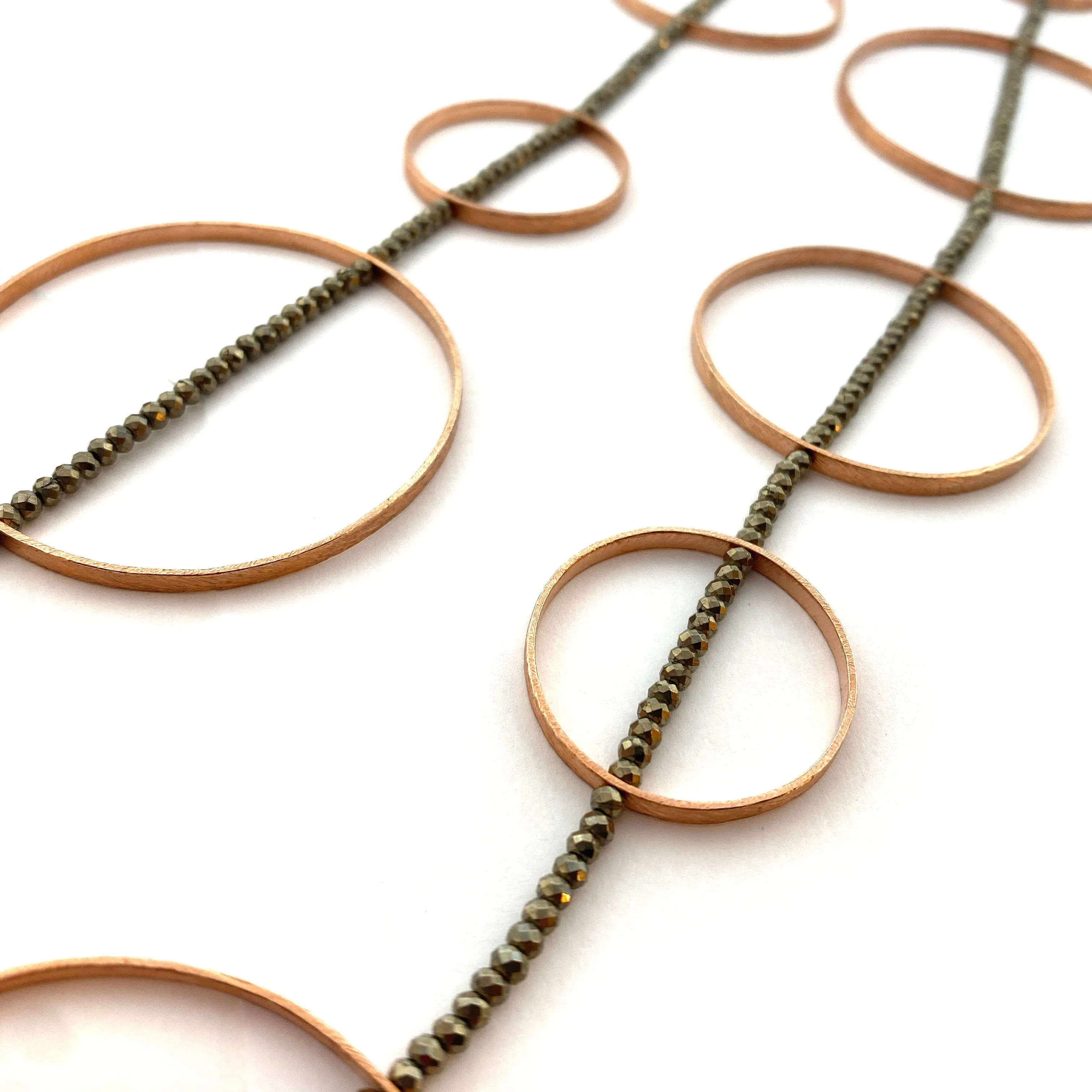 Carved Circle Bubble Necklace - Pyrite