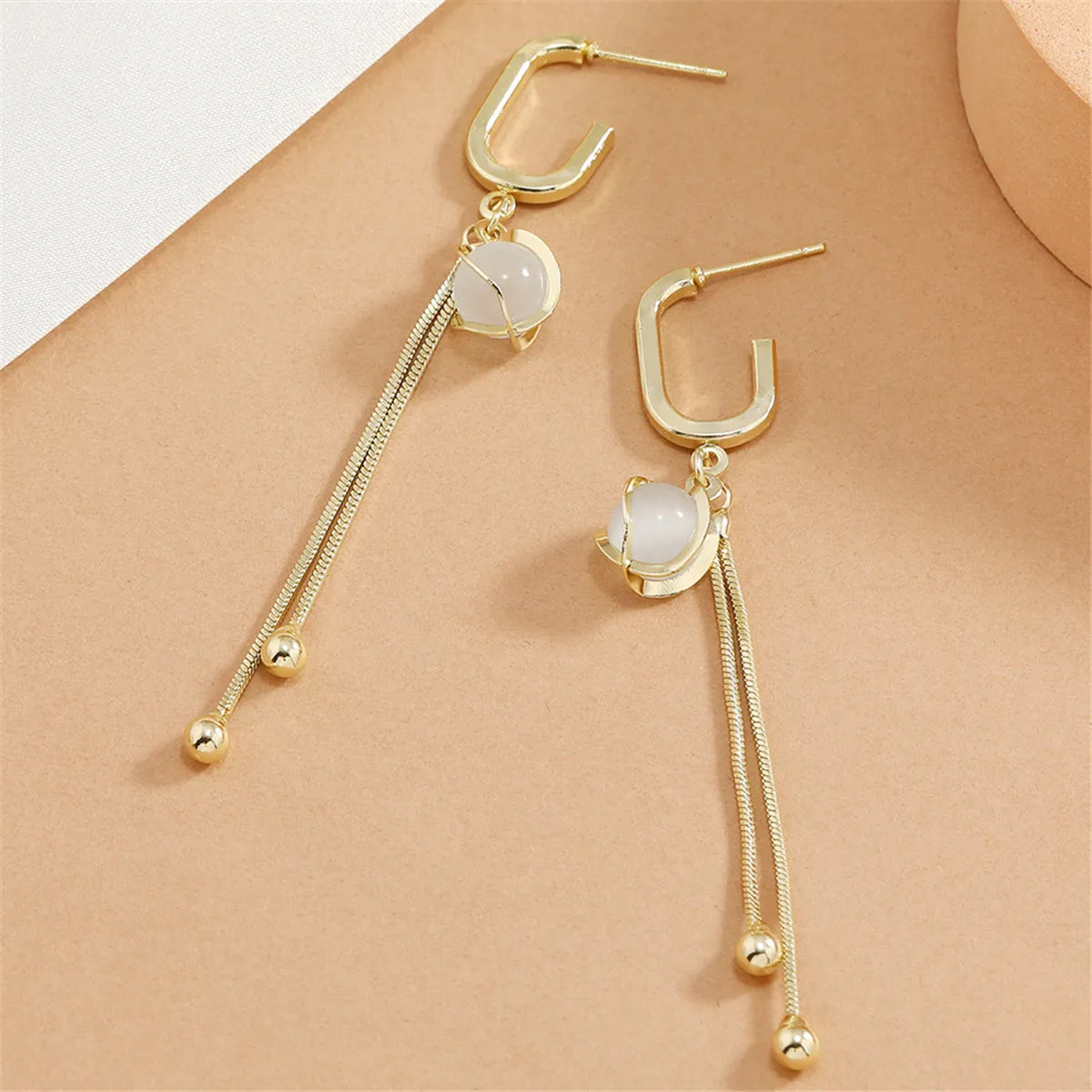 Cats Eye & 18K Gold-Plated Lantern Tassel Drop Earrings