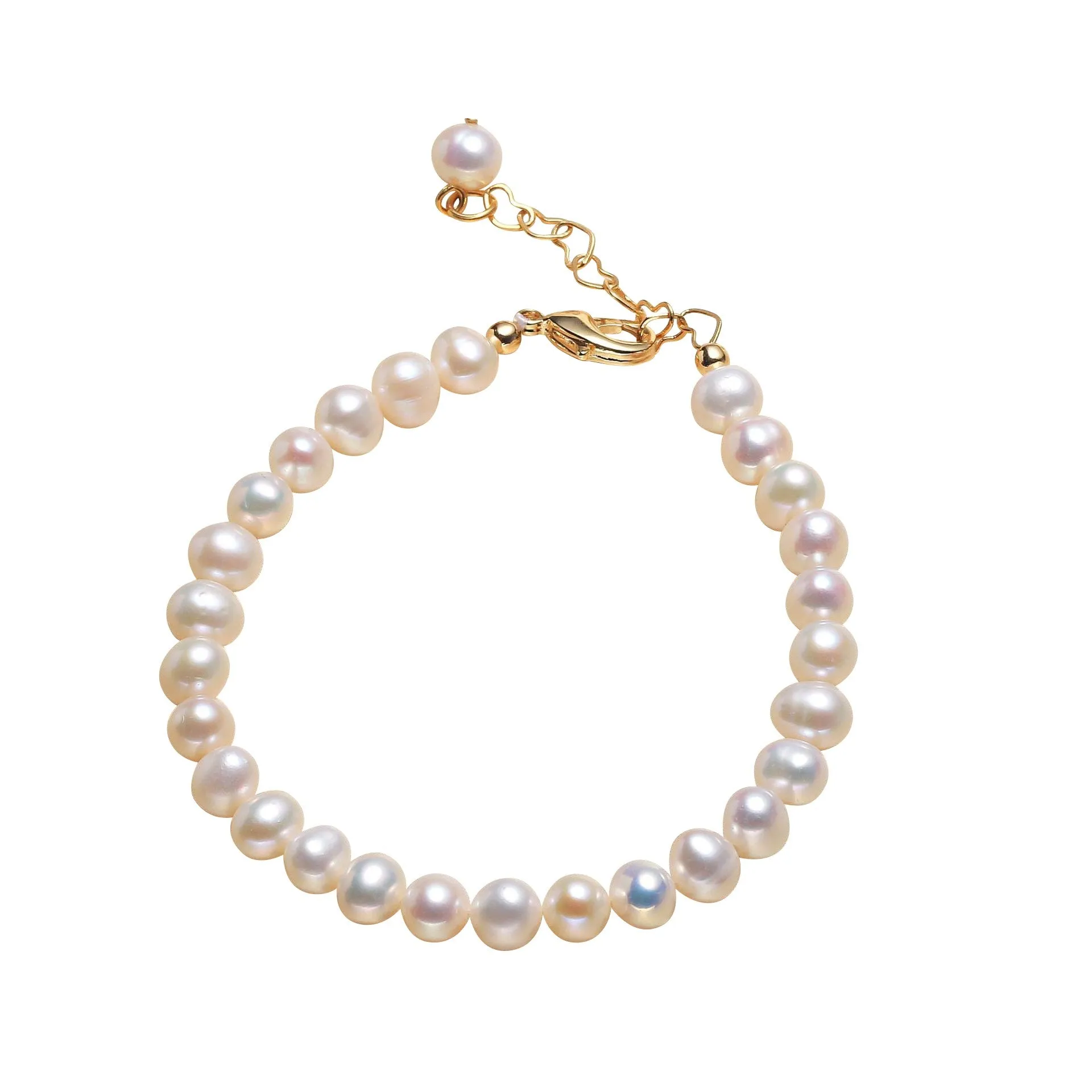 Children's Bracelets:  14k Gold Plated, Freshwater Cultured Pearl Bracelets with Extension 15cm  4cm