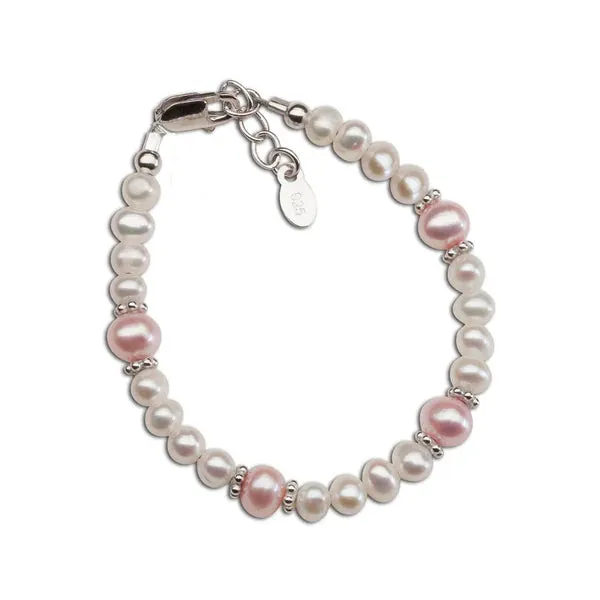 Children's Bracelets:  Sterling Silver, Freshwater Pearls in Pink and White for Girls 6 - 10