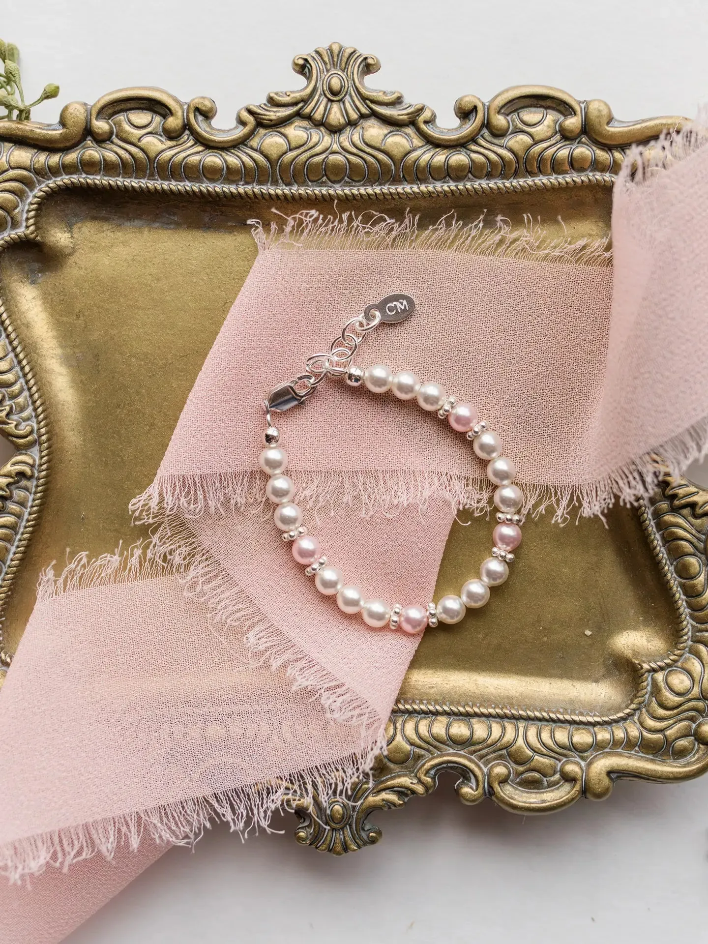 Children's Bracelets:  Sterling Silver, Freshwater Pearls in Pink and White for Girls 6 - 10