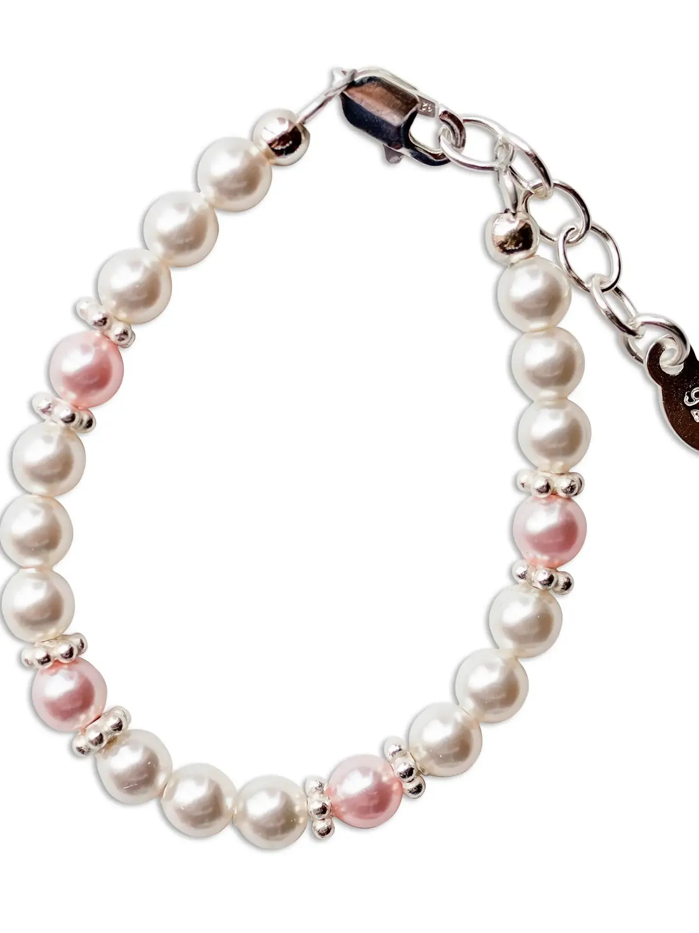 Children's Bracelets:  Sterling Silver, Freshwater Pearls in Pink and White for Girls 6 - 10