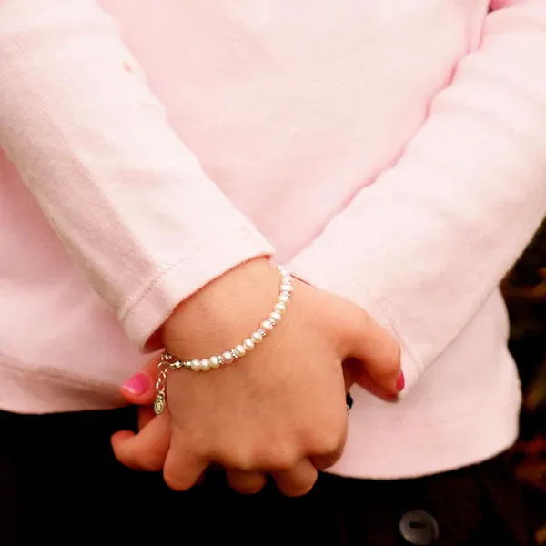 Children's Bracelets:  Sterling Silver, Freshwater Pearls in Pink and White for Girls 6 - 10