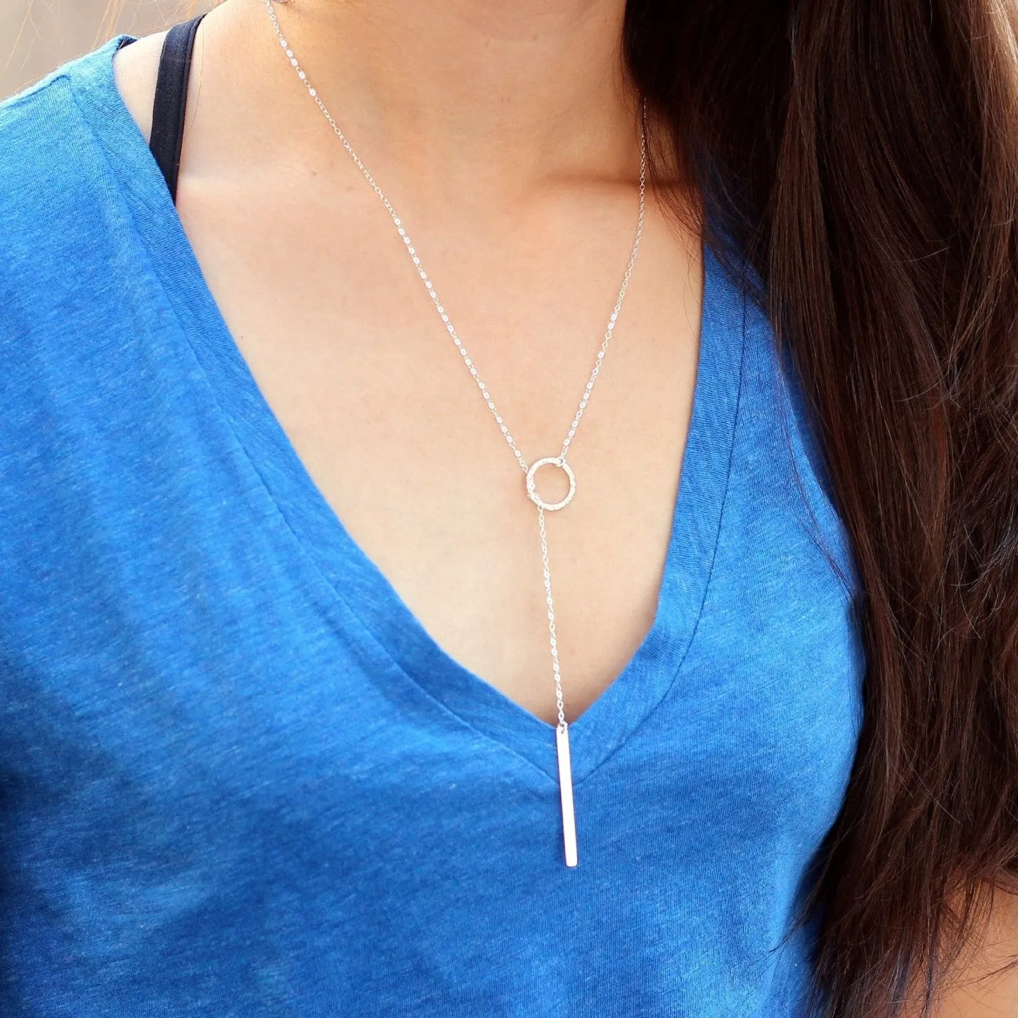 Circle and 1.5" Skinny Bar Lariat Necklace