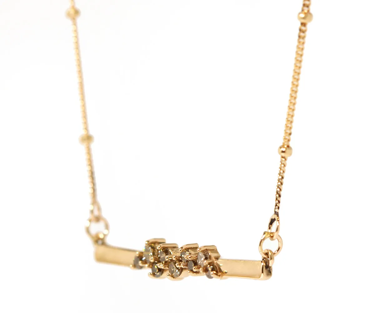 Cluster Brown Diamond Bar Rose Gold Necklace