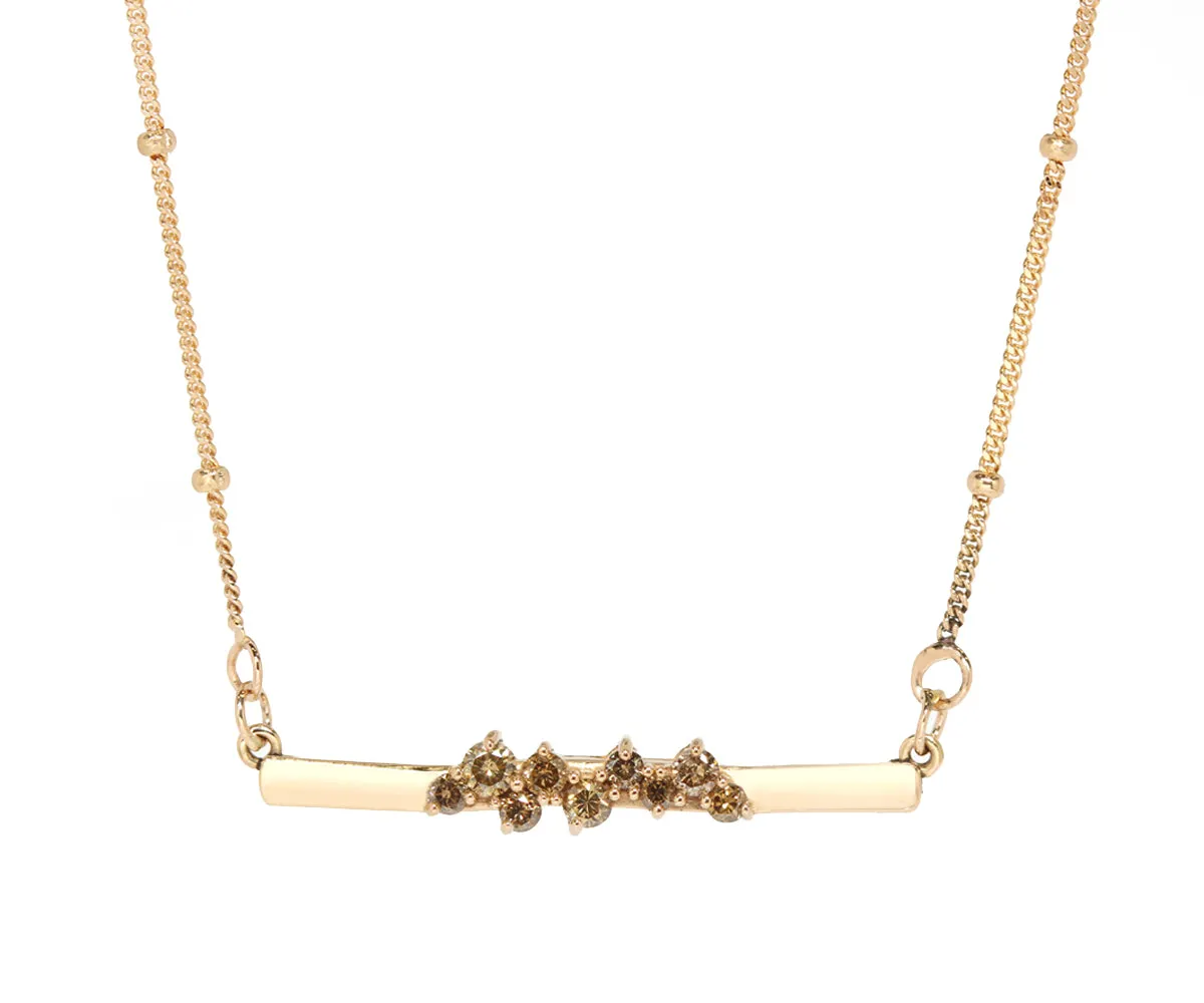 Cluster Brown Diamond Bar Rose Gold Necklace