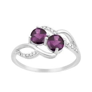 Cocktail 925 Sterling Silver Dual Round Stone 5MM Amethyst Love Ring