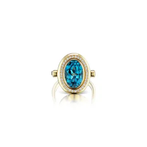 Cocktail Ring in London Blue Topaz with Diamond Halo