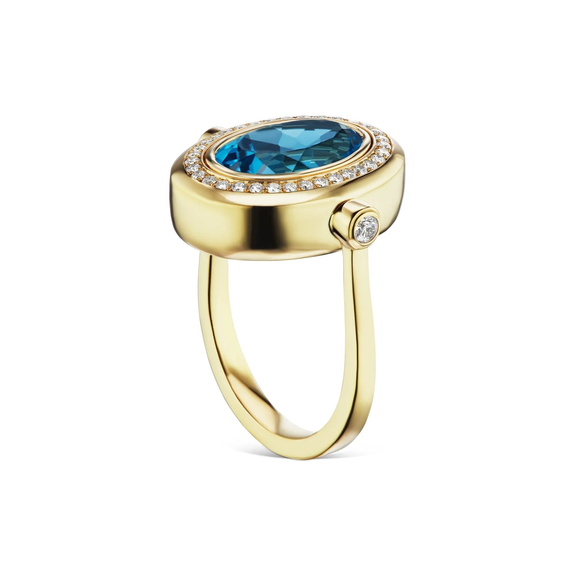 Cocktail Ring in London Blue Topaz with Diamond Halo