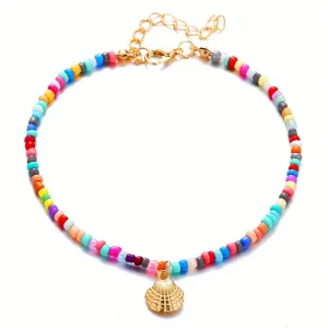 Colorful Beaded Anklet with Scallop Pendant - Men's Vintage Style