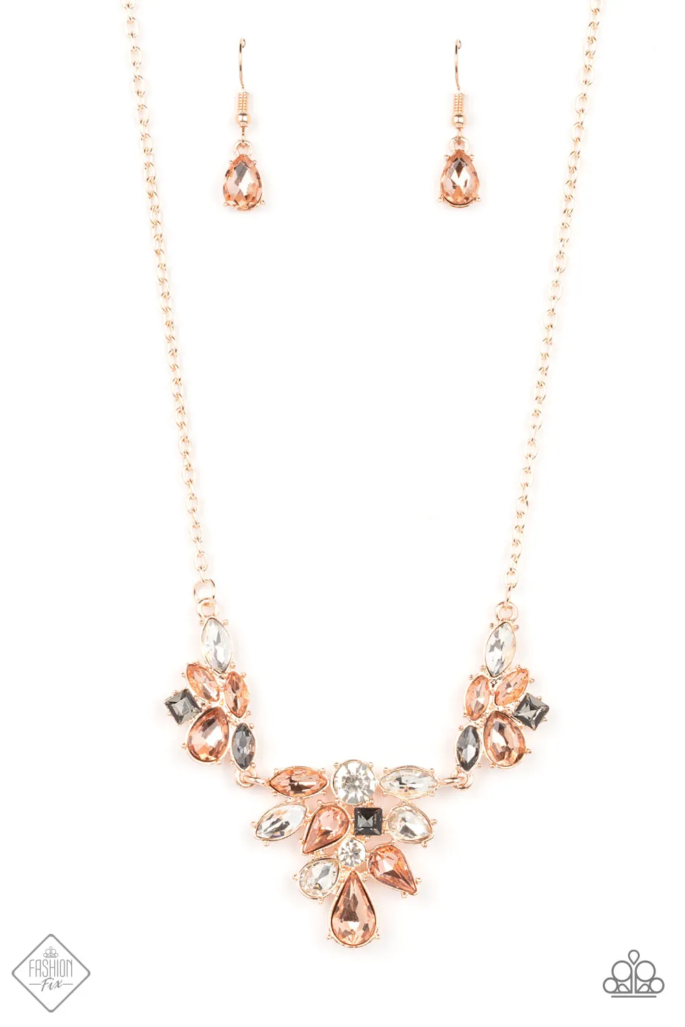 Completely Captivated - Rose Gold - Clustered Gem Paparazzi Short Necklace - April 2022 Glimpses of Malibu