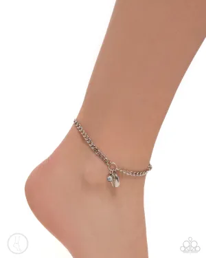 Conch Comeback - White - Opalescent Bead Silver Shell Paparazzi Anklet