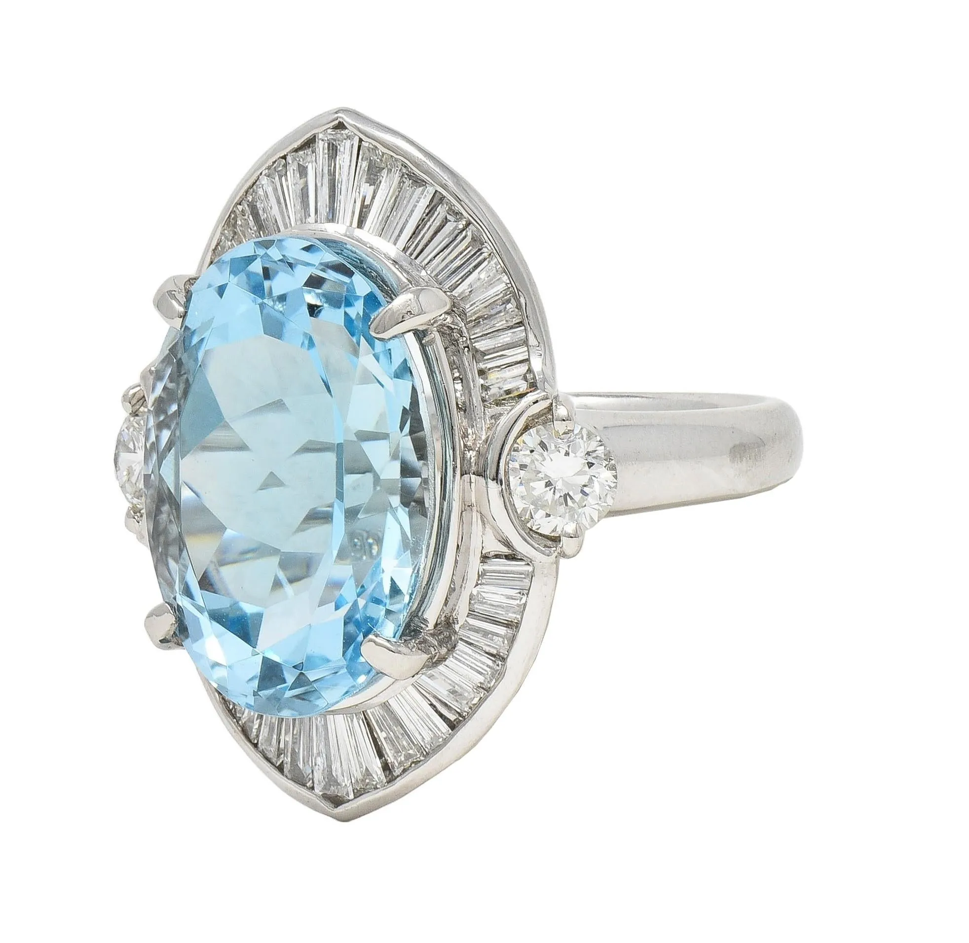 Contemporary 10.32 CTW Aquamarine Diamond Platinum Ballerina Halo Ring