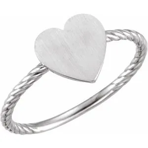 Continuum Sterling Silver Heart Engravable Rope Ring