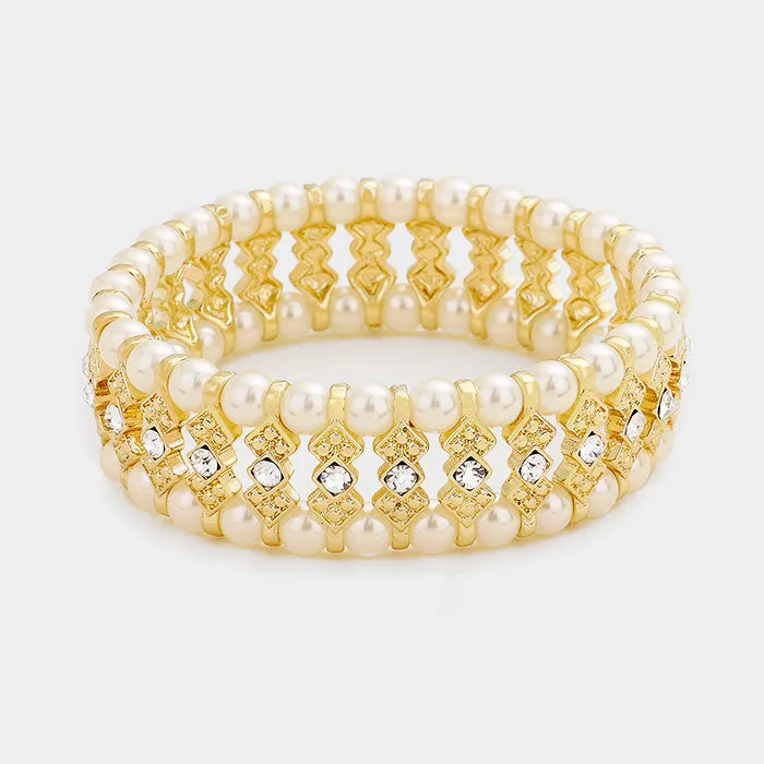 Cream Pearl and Crystal Stretch Bracelet | 352737