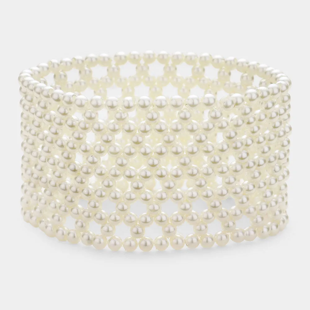 Cream Pearl Stretchable Bridal Bracelet | Wedding Bracelet | 468275