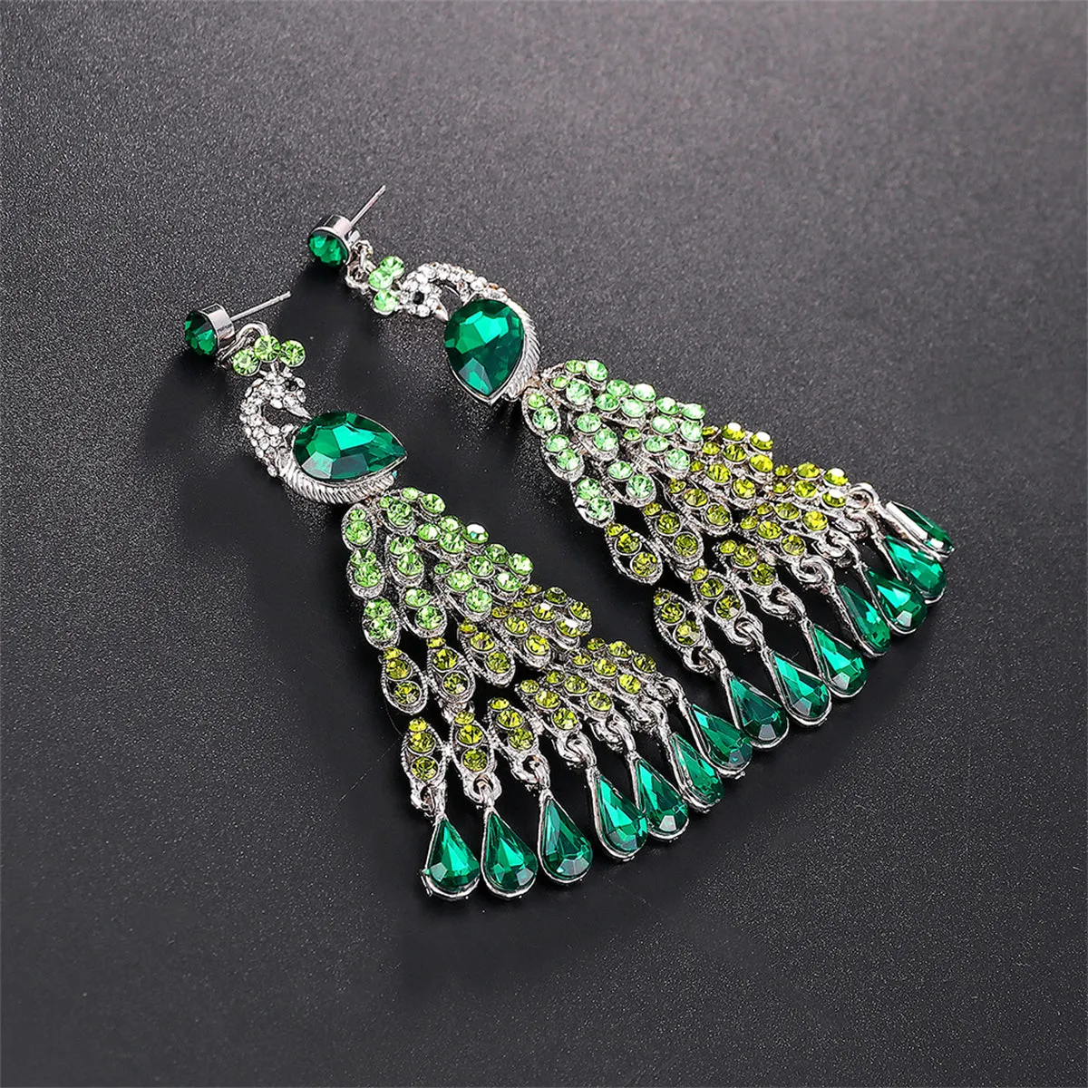 Crystal & Cubic Zirconia Peacock Tassel Drop Earrings