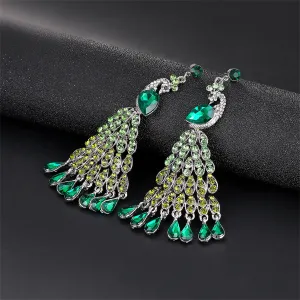 Crystal & Cubic Zirconia Peacock Tassel Drop Earrings