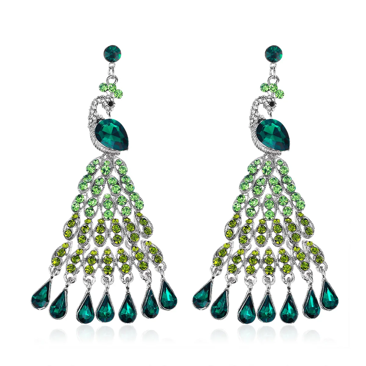 Crystal & Cubic Zirconia Peacock Tassel Drop Earrings