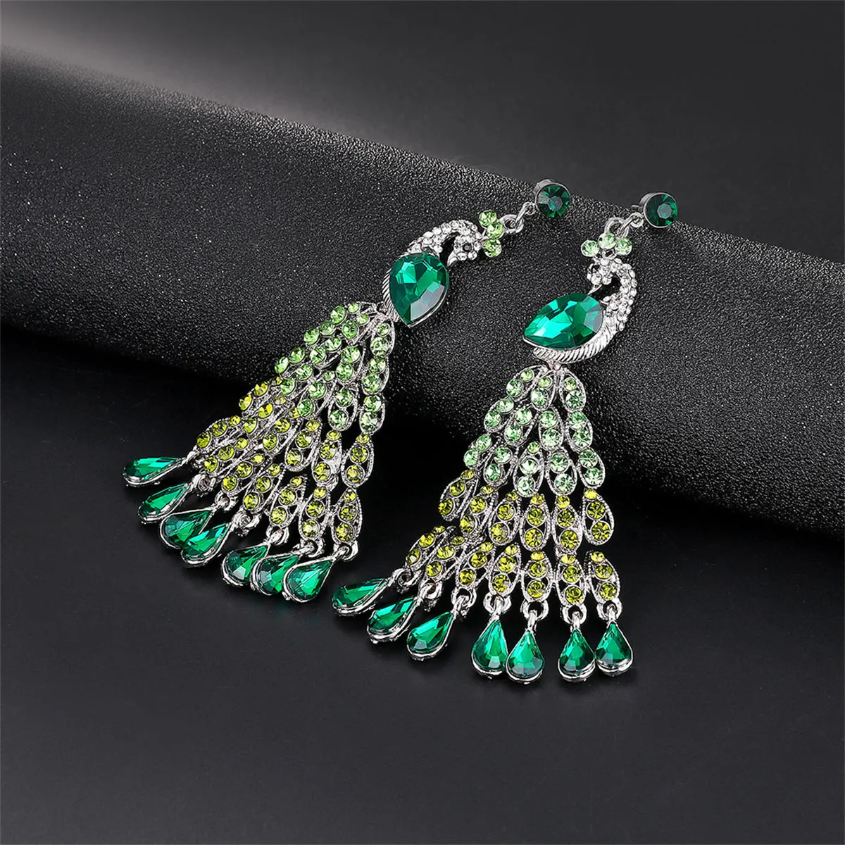 Crystal & Cubic Zirconia Peacock Tassel Drop Earrings
