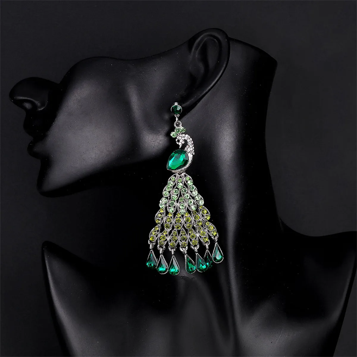 Crystal & Cubic Zirconia Peacock Tassel Drop Earrings