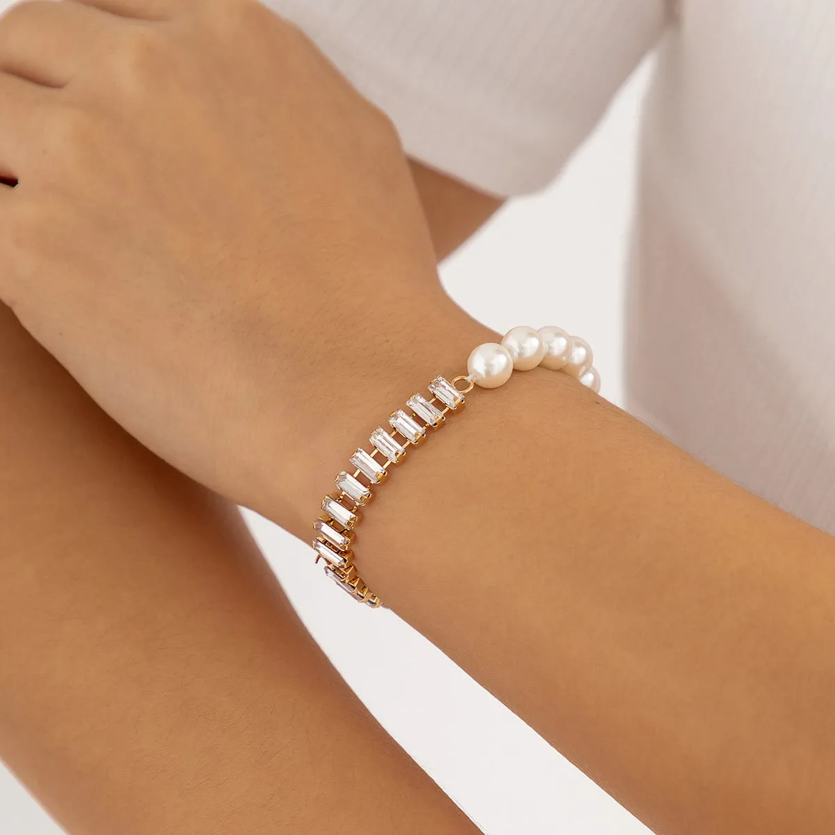 Crystal & Pearl 18K Gold-Plated Bracelet