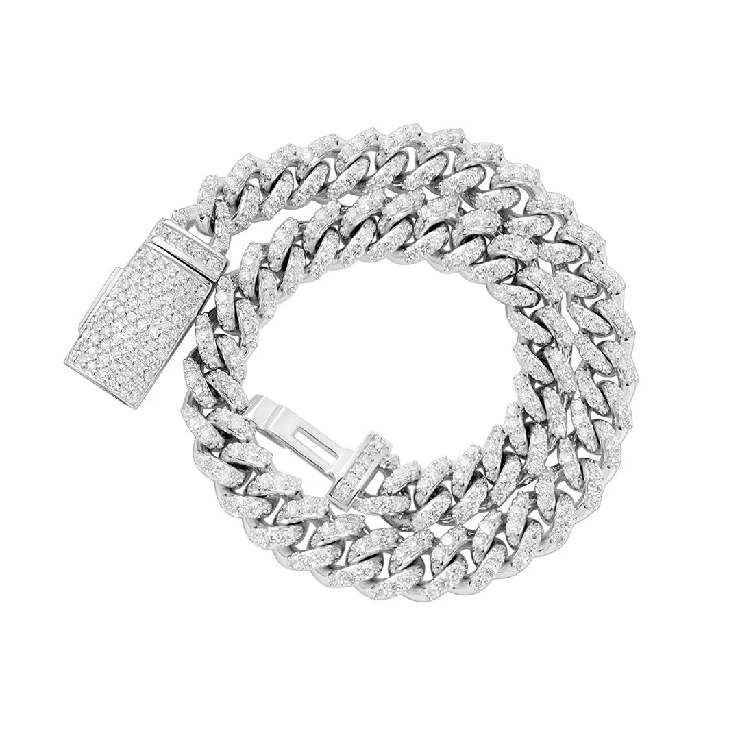 Cuban Bracelet 7mm 14k White Gold Lab 2.7ctw