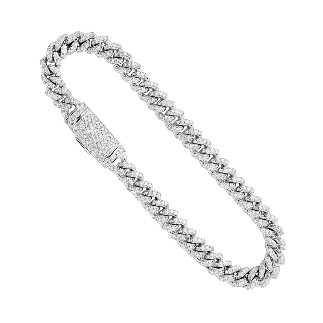 Cuban Bracelet 7mm 14k White Gold Lab 2.7ctw