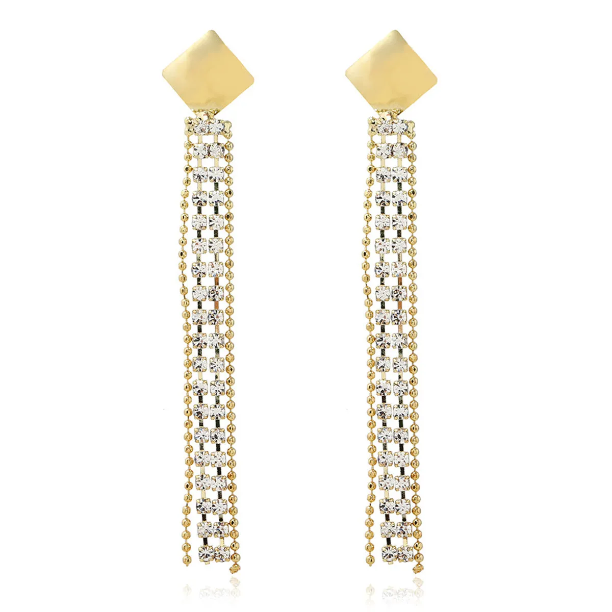 Cubic Zirconia & 18K Gold-Plated Square Tassel Drop Earrings