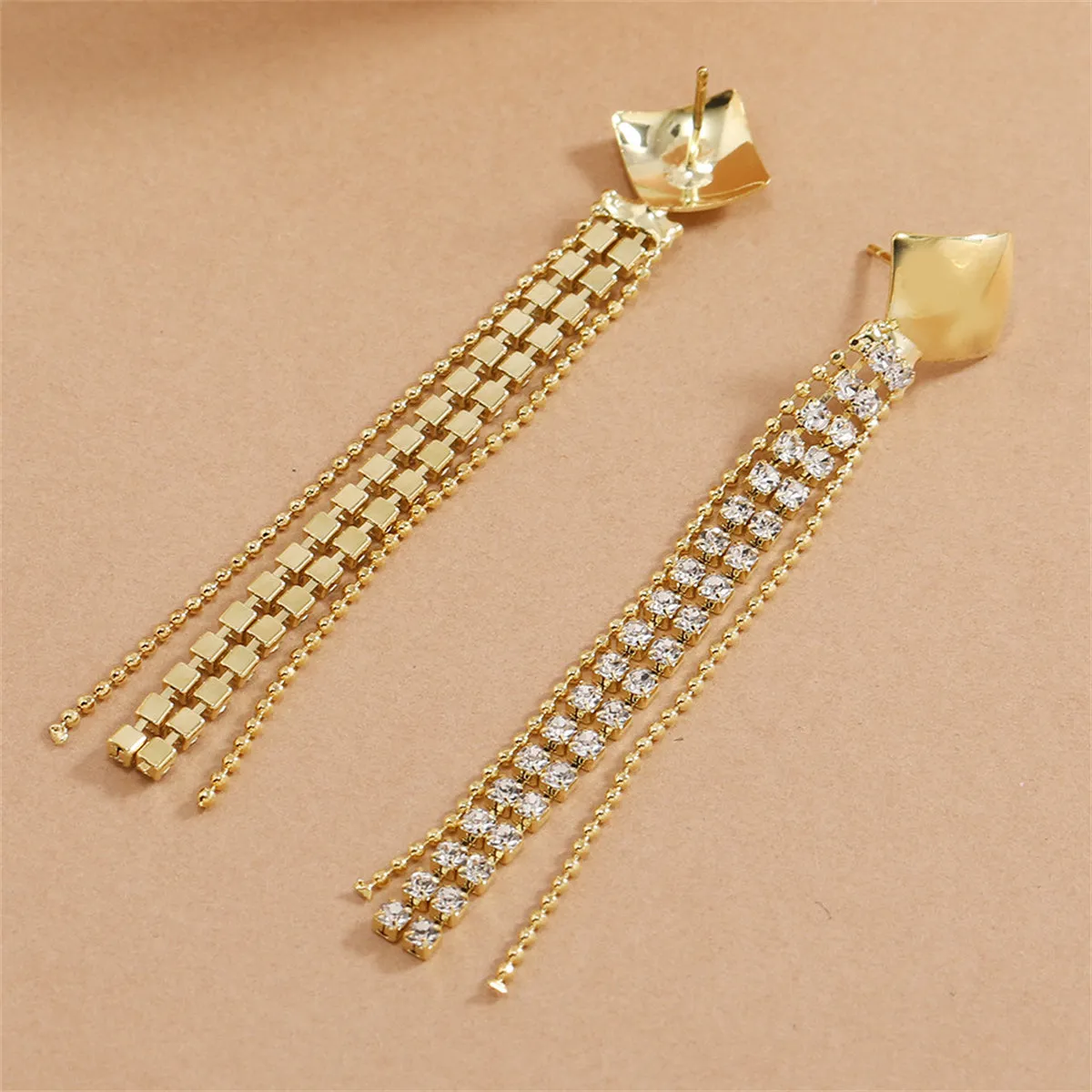 Cubic Zirconia & 18K Gold-Plated Square Tassel Drop Earrings