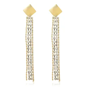 Cubic Zirconia & 18K Gold-Plated Square Tassel Drop Earrings