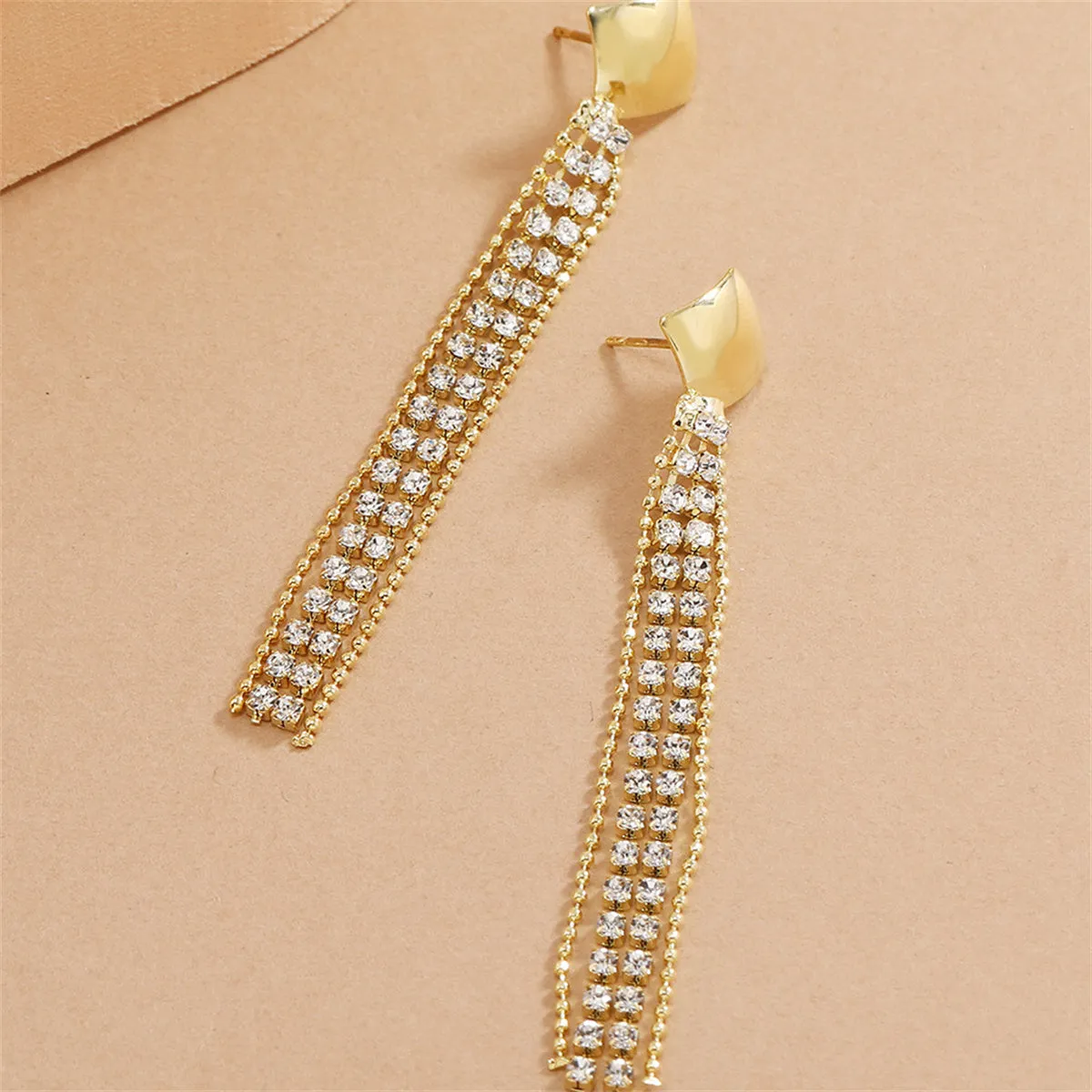 Cubic Zirconia & 18K Gold-Plated Square Tassel Drop Earrings