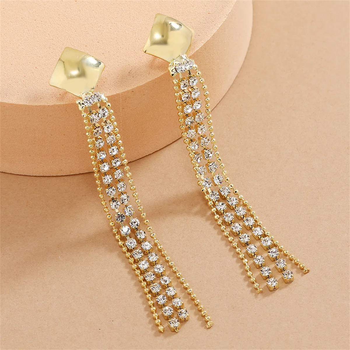 Cubic Zirconia & 18K Gold-Plated Square Tassel Drop Earrings