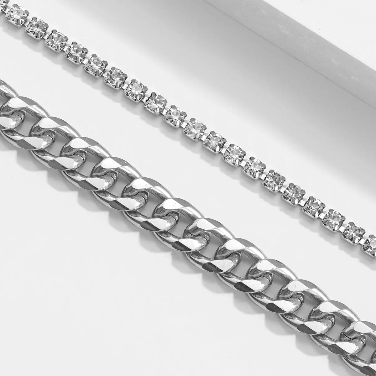 Cubic Zirconia & Silver-Plated Anklet Set