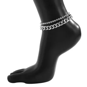 Cubic Zirconia & Silver-Plated Anklet Set
