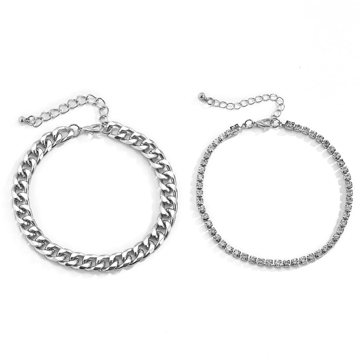 Cubic Zirconia & Silver-Plated Anklet Set