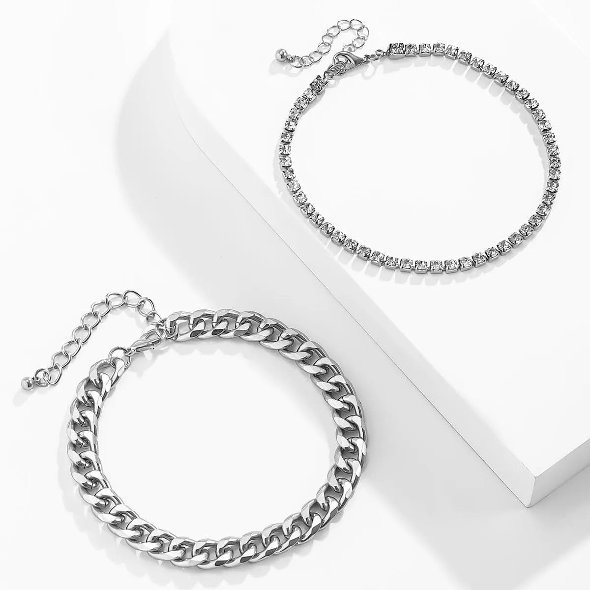 Cubic Zirconia & Silver-Plated Anklet Set