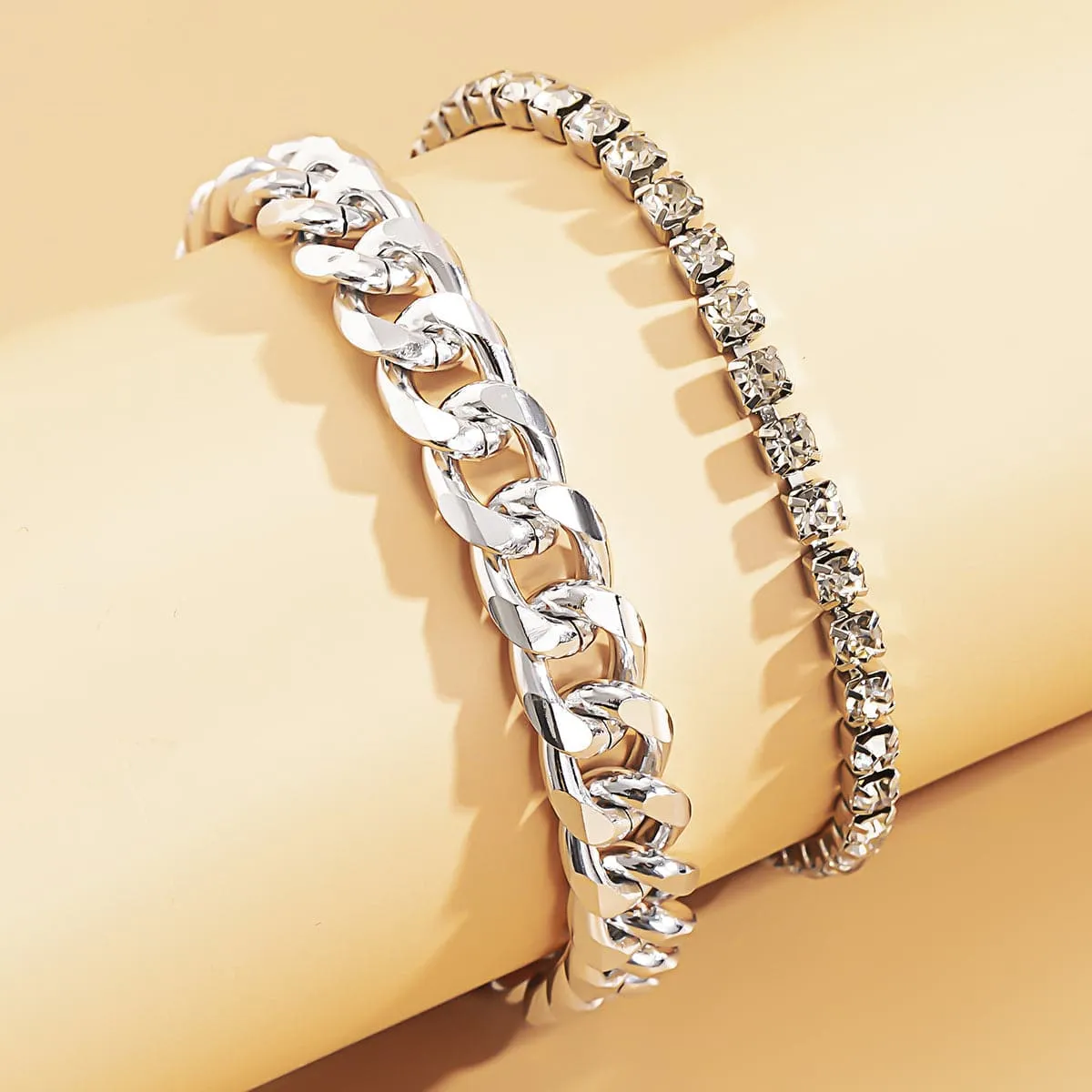 Cubic Zirconia & Silver-Plated Anklet Set