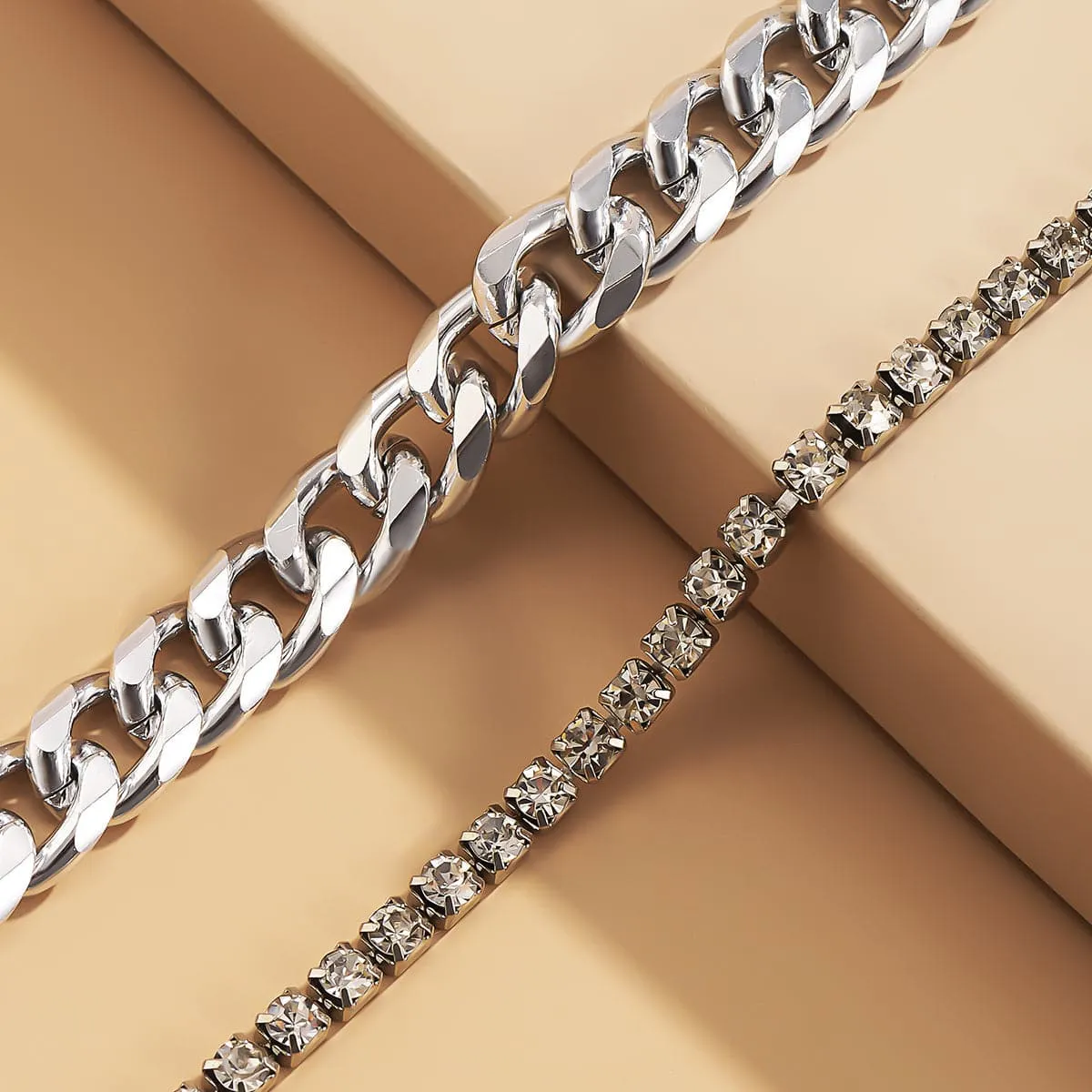Cubic Zirconia & Silver-Plated Anklet Set
