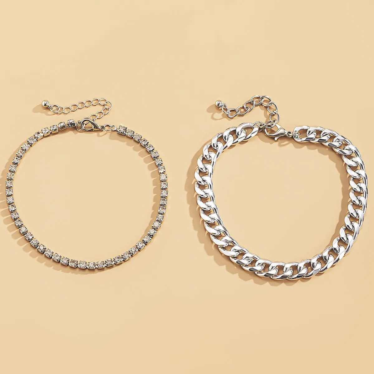 Cubic Zirconia & Silver-Plated Anklet Set