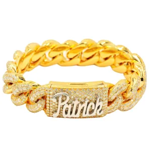 Custom 10k Gold 32.49ctw Emerald and Round Diamond Cuban Bracelet. 9” Length