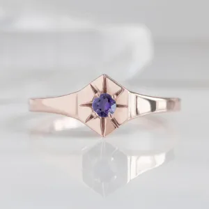 Custom Amethyst Birthstone Signet Ring | 10K Rose Gold
