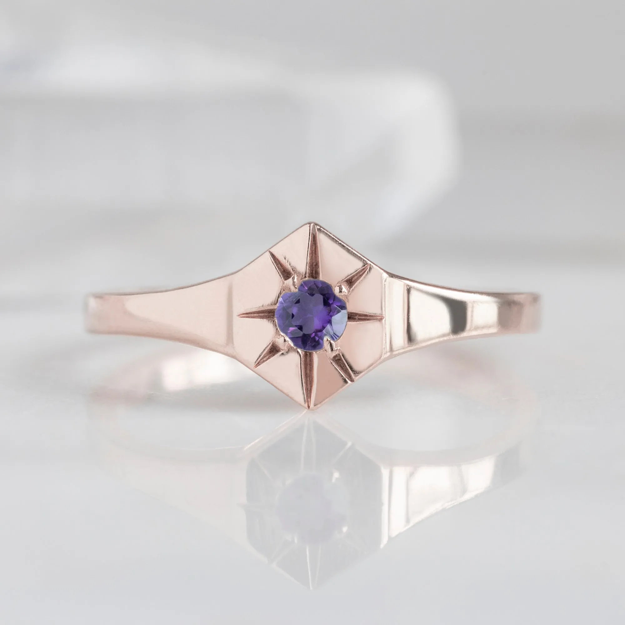 Custom Amethyst Birthstone Signet Ring | 10K Rose Gold